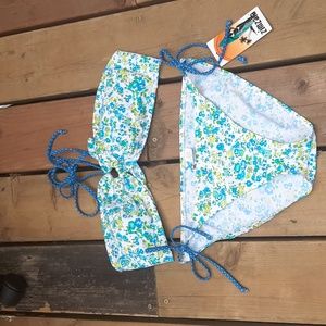 Zimzala Bikini Swimsuit Size XL Blue Green Yellow Floral NWT